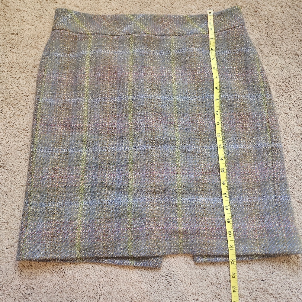 J.Crew 100% Wool Pencil Skirt Purple Green Plaid Tweed Fully Lined Size 12 - Picture 7 of 8